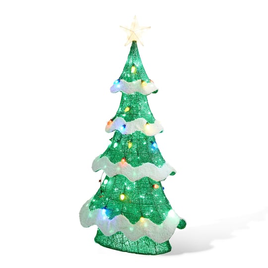 Glitzhome® 4.5Ft Lighted Christmas 3D Mesh Tree Outdoor Décor in Green | 26.5" x 11.75" x 56.25" | Michaels®